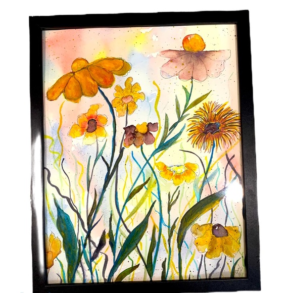 Hand Crafted Other - Original Watercolor and Ink Floral Art Painting
